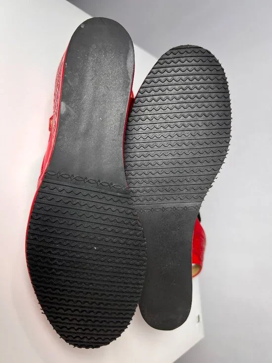 NWOT RE-MIX Vintage Red Tooled Leather Peep-Toe Platform Wedge Sandals 7 Mexico - Picture 9 of 9